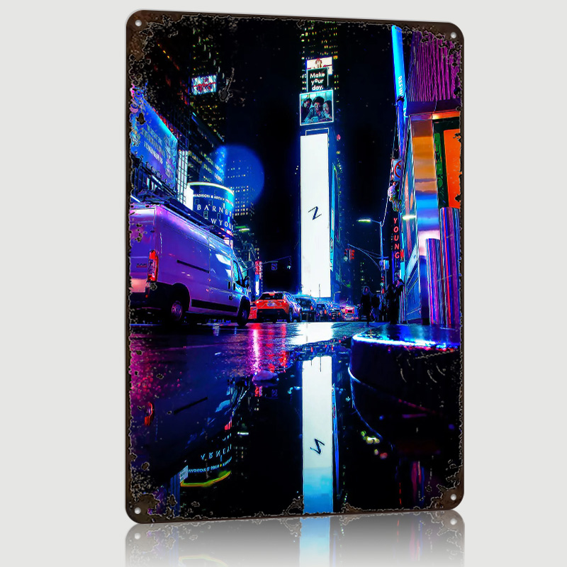 Retro Gaming York - Regnerische Nacht in New York Druckposter