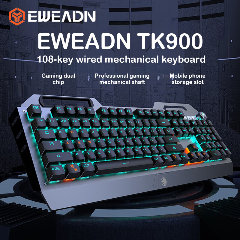 Retro Gaming Keyboard - EWEADN TK900 Mechanische Tastatur, USB-C, wiederaufladbar,