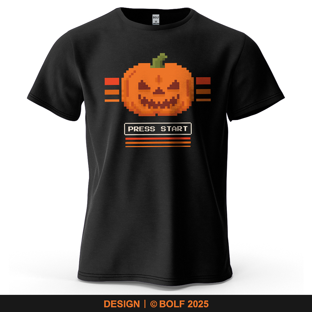 Retro Gaming Events - Halloween-Kürbis-bedrucktes Herren-T-Shirt aus 100 % Baumwolle,