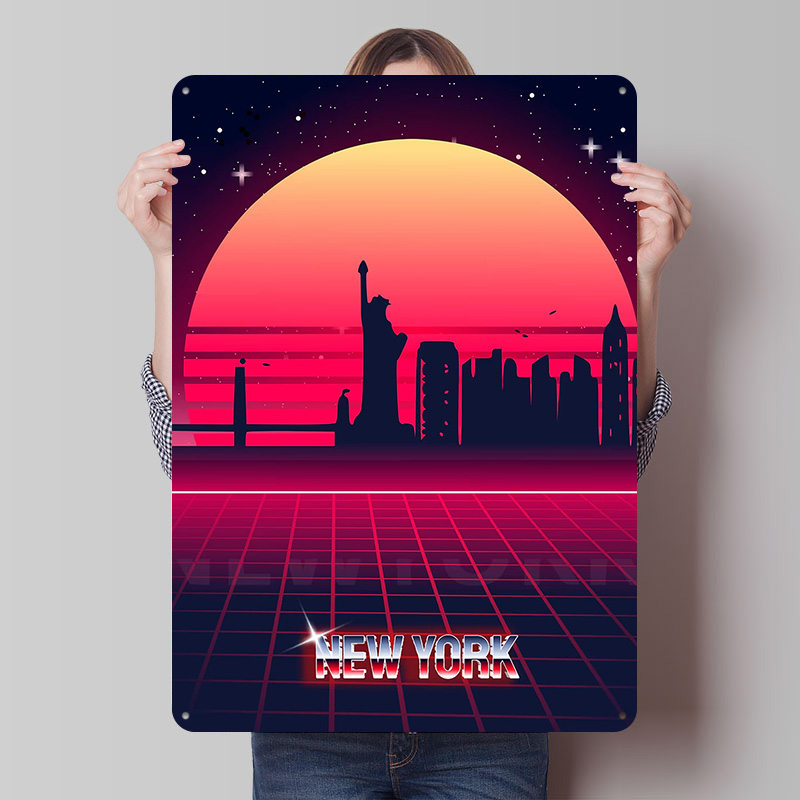 Retro Gaming York - New York Skyline Metallposter, individuelle Wandkunst,