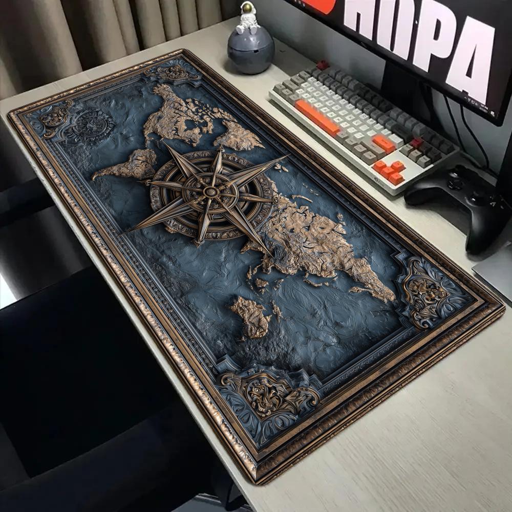 Retro Gaming Rug - Retro-Kompass- und Karten-Mauspad, Schreibtischunterlage mit genähtem