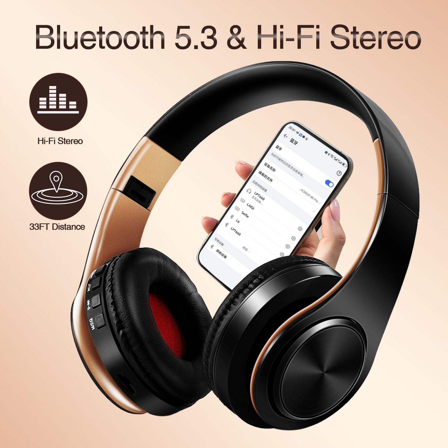 Retro Gaming Headset - Männer Geschenk Gold Drahtlose Kopfhörer Bluetooth