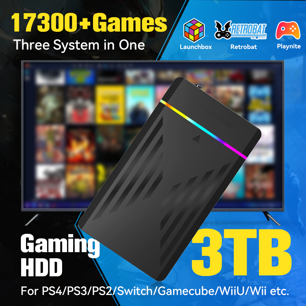 Retro Gaming Tv - 3 TB tragbare Gaming-HDD-LaunchBox/Retrobat/Playnite-Retro-Spielekonsole mit 17300+